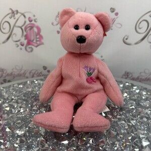 TY beanie babies mum plush bear floral light Pink Embroidered Plush Bear